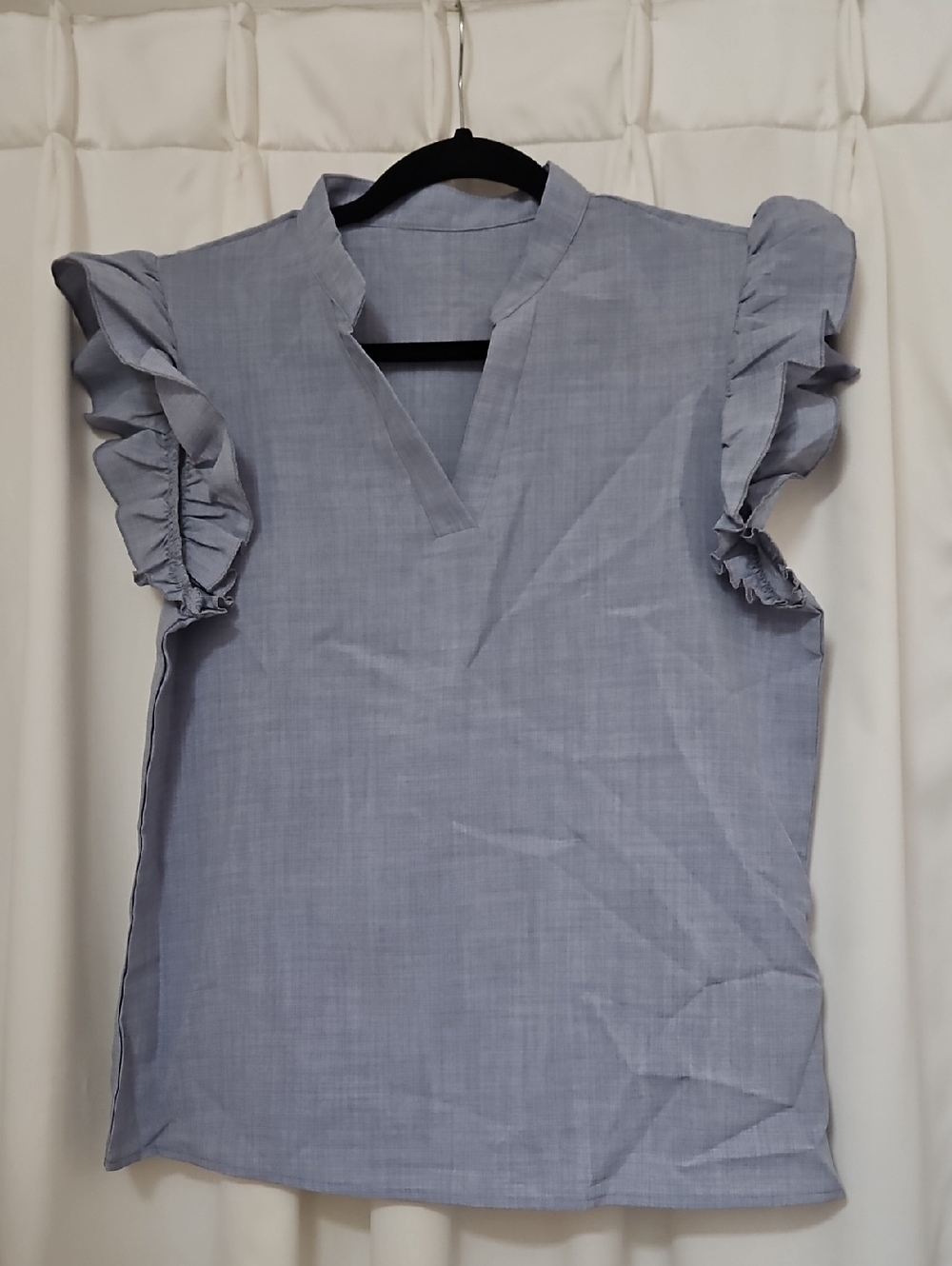 Emery Rose Light Blue Ruffle Sleeve V-Neck Blouse